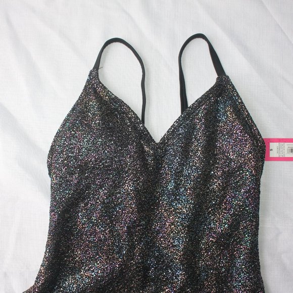 Xhilaration Multi Color Rainbow Sparkle One-Piece Swimsuit Black - Picture 3 of 8